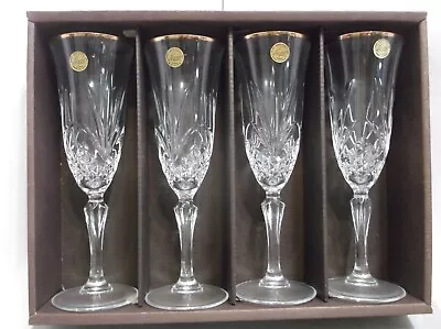 $45 • Buy Set  Of 4 Champagne Flutes Leaded Crystal Salzburg Gold Cristal D’Arques-France
