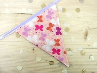 £7.99 • Buy Pink Butterfly Bunting On A Lilac Ribbon. Summer Bunting. Girls Bunting