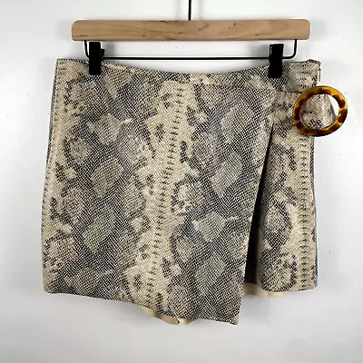 Zara Womens Skort Tan Gray Large Poly Blend Stretch Snake Print Faux Leather • $27