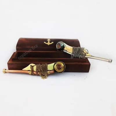 $29.48 • Buy Brass Copper & Silver Bosun's Whistle Brass Boatswains Pipe With Wooden Box Gift