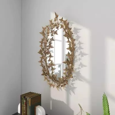 Litton Lane Wall Mirror 33  X 19  Round Framed Oval 3D Butterfly Gold • $118.60