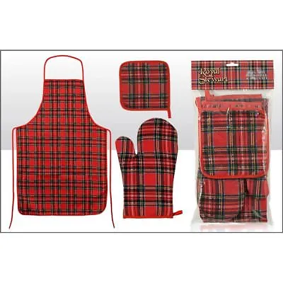 Scottish Tartan Apron Oven Glove And Pot Holder Set   UK Seller • £9.99