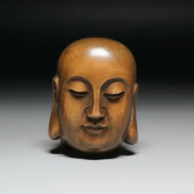 NETSUKE Japanese Wooden Sculpture Wood Carving Buddha Face Design 1.5x1.0x1.9in • £86.86