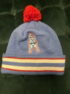 Vintage Mitchell & Ness Houston Oilers Winter Hat Beanie Pom Ball Excellent • $29.99