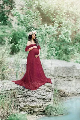 Lace Pregnant Women Off Shoulder Maternity Dress Photography Prop Photo LongGown • $28.19