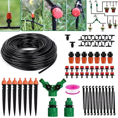 100ft Drip Irrigation System Garden Plant Self Watering Hose Micro Sprinkler Kit • $19.95