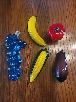 Vtg Hand Blown Glass Fruits & Vegetables Murano Style Art Deco MCM Lot Of 5 LOT3 • $25