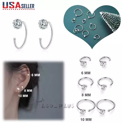 Zirconia 999 Sterling Silver Earrings CZ Hoop Women Elegant Stud Jewelry 6 8 10M • $4.95