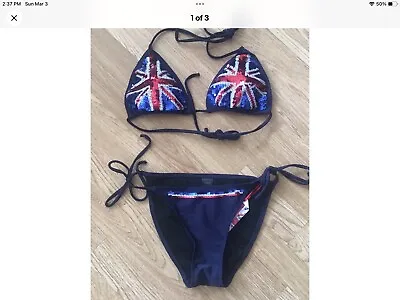 Next Size 10 Top & 10 Bottoms Navy Blue Union Jack Triangle Bikini Bnwot • £24