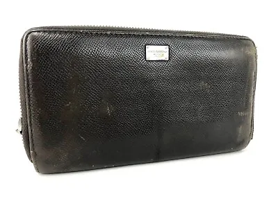 Dolce Gabbana Dark Brown Leather Long Zip Around Long Wallet Used Purse Italy • £37.95