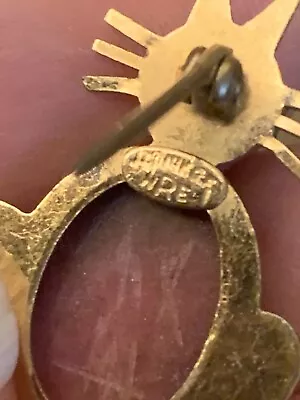 $20 • Buy Vintage Signed WRE Carved Scarab Jelly Belly CAT Pin Brooch 12K GF 1 Inch Cutie