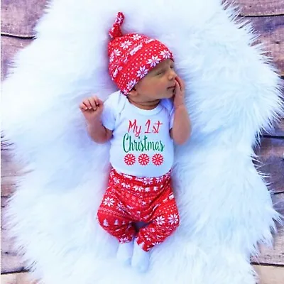 £12.99 • Buy BABY Newborn Christmas Outfit Set Unisex Cotton Clothing Romper Pants Hat Suit