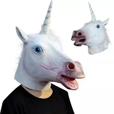 Unicorn Latex Mask Horse Head Animal HeadCreepy Halloween Costume Theater Party • £9.89
