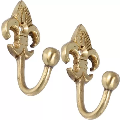 £5.34 • Buy 2x SOLID BRASS FLEUR DE LYS WALL HOOKS Ornate Curtain Drape Tie Hold Back Hanger