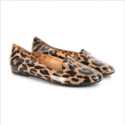 MELISSA Virtue Leopard Print Loafers Womens Ballet Flat Shoes Brown Size 8 39 • $47.20