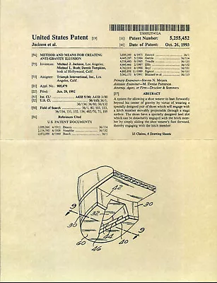 MICHAEL JACKSON 'Smooth Criminal' Leaning Effect Shoe Patent Documents - Reprint • £13