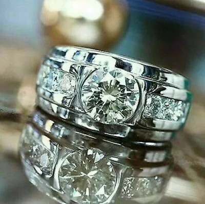 Men's Wedding Ring 2.47Ct Lab Created Diamond 14K White Gold  Plated • $137.10