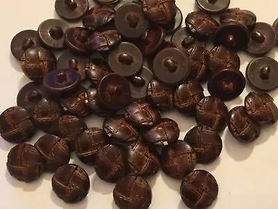 CLEARANCE 30 Brown Woven / Stitched Leather Look 20mm Shank GQ Buttons (BX11) • £3