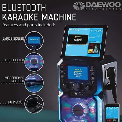£179.99 • Buy Daewoo® Original Bluetooth Portable Karaoke Machine 2 Wired Microphones 5'' LCD