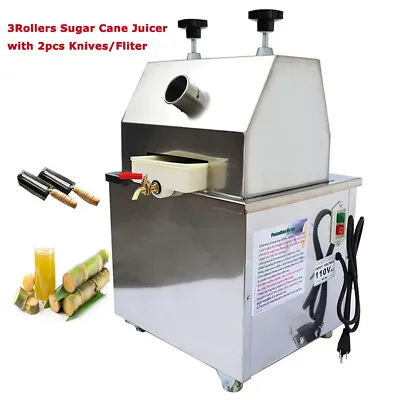 3Rollers Electric Sugarcane Juicer Sugar Cane Press Juice Machin W/ 2Knives-110V • $435.89