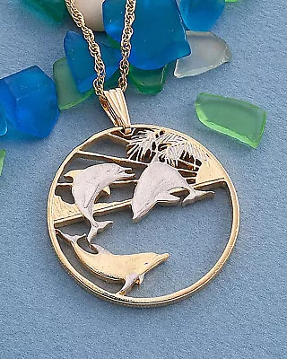 Dolphins Pendant & Necklace Handcut Maui  Coin 1-1/2  Diameter ( # 850 ) • $96