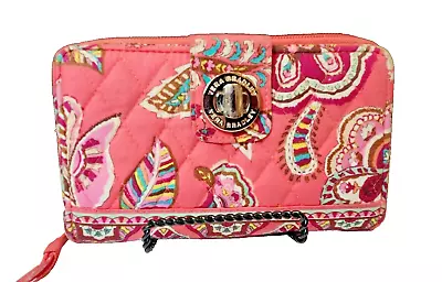 Vera Bradley CALL ME CORAL Turnlock Cotton Wallet Paisley 12 Card Slots • $14.99