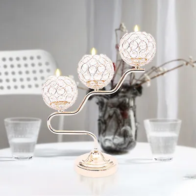 $37.05 • Buy 3 Arms Crystal Candelabra Ball Shape Candle Holders Wedding Table Centerpiece
