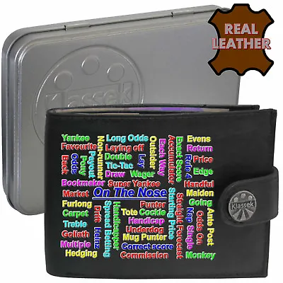 Betting Wallet Soft Leather Gambling Horse Racing Terms Men's Gift Tin RFID • £15.95