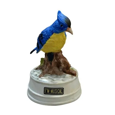 Vintage Ceramic Musical Blue Jay Bird Figurine 5 1/2 Inches WORKS - VIDEO • $7.88