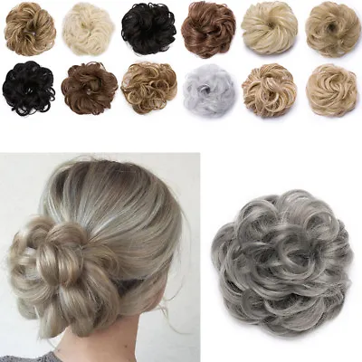 Real Natural Curly Messy Bun Hair Piece Scrunchie Hair Extensions As Human Grey • $9.57