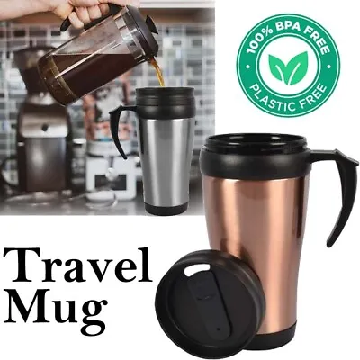$15.89 • Buy 500ml TRAVEL MUG Insulated Cup Coffee Tea Stainless Steel Exterior With Handle