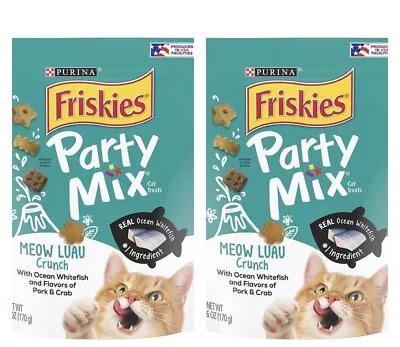 2 Pk Purina Friskies Party Mix Cat Treats - Meow Luau Crunch 6oz Ocean Whitefish • $9.99