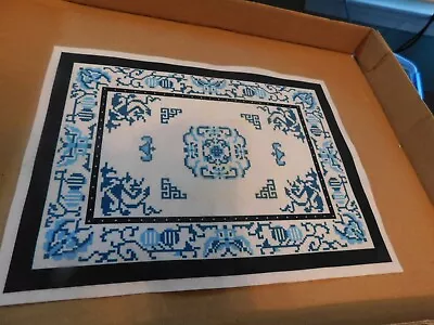 VTG 1:12 Dollhouse Miniature   8 X 11  Room Size Rug White Blue & Black • $5