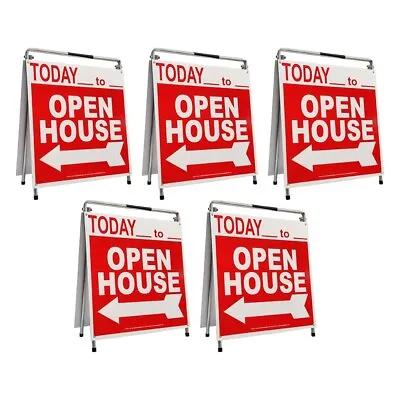 Real Estate Open House Sign Kit Metal A-Frame 5 Pack Red W/ Today Times • $169.99