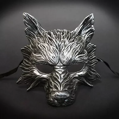 Wolf Animal Masquerade Mask Men's Masquerade Mask Halloween Silver Black Mask • $22.95