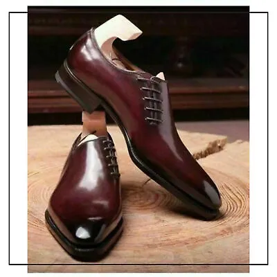 Mens Maroon Leather Oxford Handmade Shoe Pointed Toe Lace Up Formal Dress Boots • £139.99