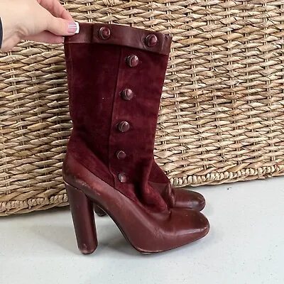 Marc Jacobs Women's Oxblood Suede Leather High Ankle Boots Maroon Size 40 • $150