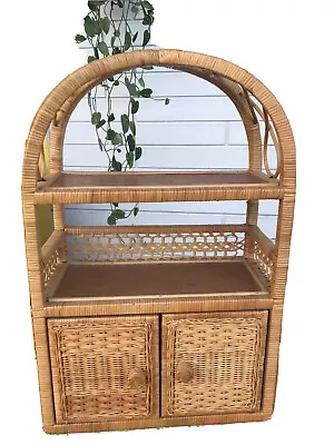 Wicker Rattan Arch Shelf Cabinet Storage Bohemian Tropical Boho💕Vintage Decor • $385