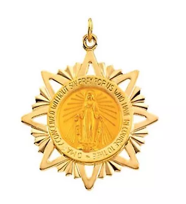 Miraculous Medal 14K Yellow Gold 32 X 29mm Round Filigree Framed Virgin Mary  • $529.95