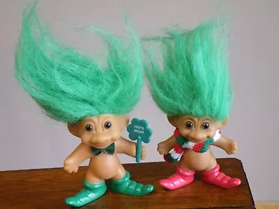 2 RUSS TROLL DOLLS 3  LUCK Of The IRISH W SIGN & MERRY LITTLE ELF Christmas • $13.39