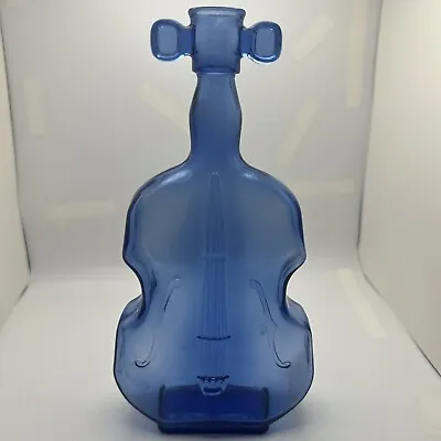Vintage RARE Deep Blue Violin Cello Glass Bottle Bud Vase Hand Made 8 In • $19.99