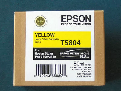 New In Box Exp 01-2018 Genuine Epson Pro 3800 3880 Yellow K3 Ink T5804 T580400 • $55.89