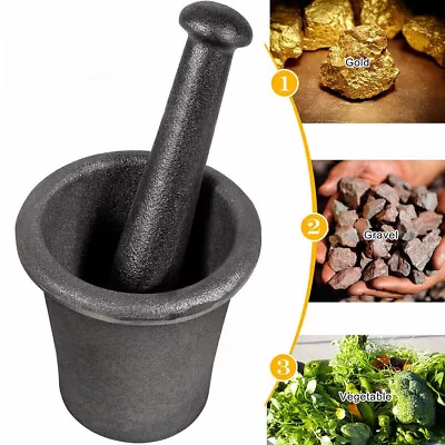 Cast Iron Mortar Pestle Rock Ore Crusher Large Size Pulverizer Assay Gold Mining • $119.59