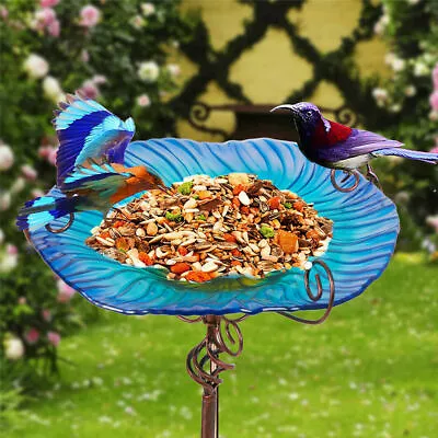 2.6ft Height Vintage Glass Birdbath Garden Bird Feeder Bowl W Sturdy Metal Stake • $31.96