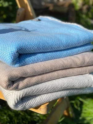 £70 • Buy Cashmere Blanket Throw Travel Wrap Handmade NEPAL Home Warm Sky Blue Tick Design