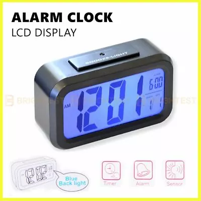 $19.95 • Buy LCD Alarm Clock Digital Display Time Desk Bedroom Blue Back Light Date Temp
