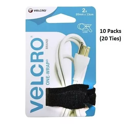 Velcro One Wrap 20mm X 13cm - 10 Packs Of 2 - 20 Black Cable Ties Reusable Wraps • £8.99