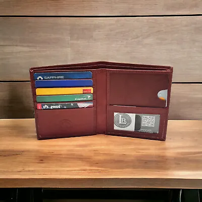 Mens Genuine Leather Bifold Wallet Slim Hipster Cowhide Credit Card ID New Brown • $11.54