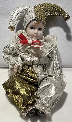 Baby Harlequin Jester Mardi Gras Doll In Silver & Gold With White Lace • $10