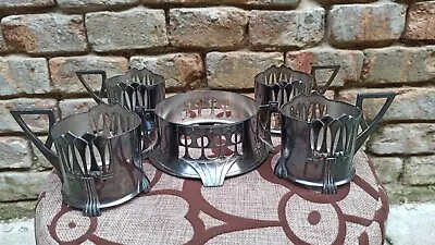 £162.70 • Buy LOT!!! 4 Antique WMF Jugendstil Art Nouveau Tea Glass Cup Holders W Butter Dish